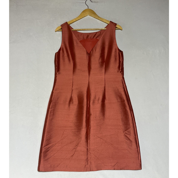 Talbots Silk Wool Shift Tank Dress 12 Petite Peach Rusty Shiny Cocktail Career - Picture 2 of 9
